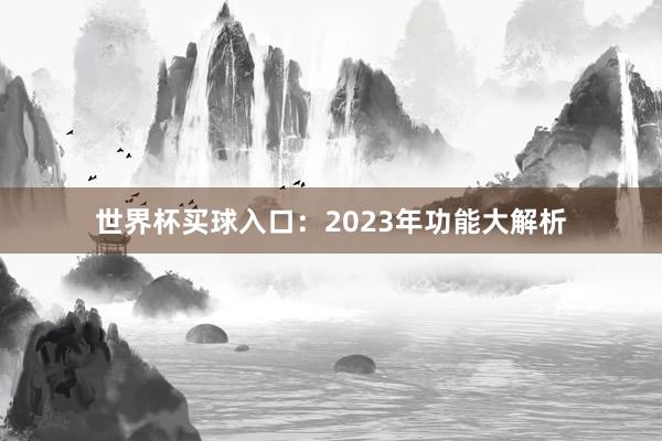 世界杯买球入口：2023年功能大解析